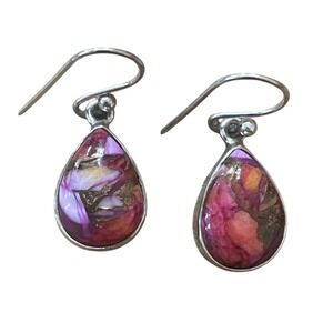 Sterling Silver Spiny Oyster Turquoise Copper Teardrop Dangle Earrings 925